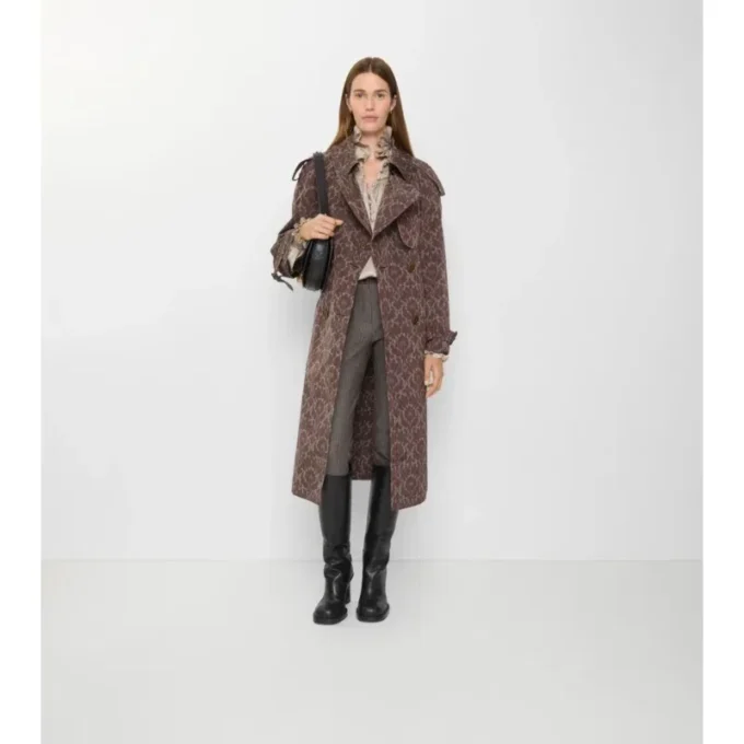 Dlouhý Fitzrovia Trench Coat z viskózové směsi s barokním vzorem Dlouhý Fitzrovia Trench Coat z viskózové směsi s barokním vzorem