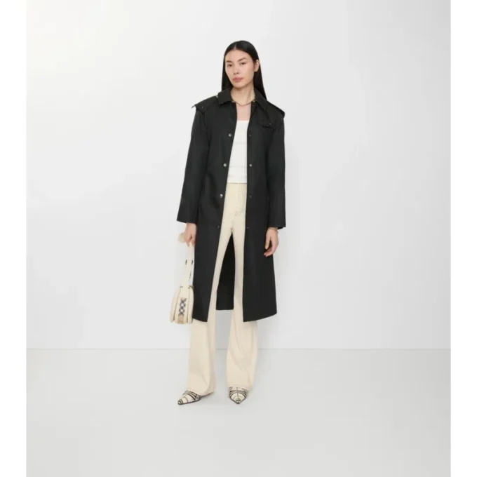 Dlouhý nylonový Car Coat s kapucí Dlouhý nylonový Car Coat s kapucí
