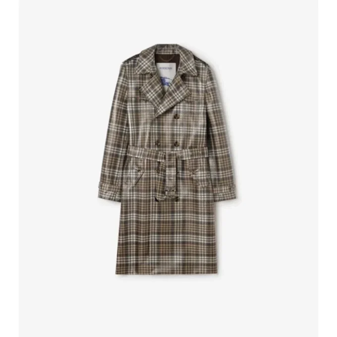 Dlouhý Trench Coat Foxfield s kostkovaným potiskem a efektem rafie Dlouhý Trench Coat Foxfield s kostkovaným potiskem a efektem rafie