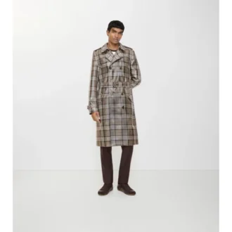 Dlouhý Trench Coat Foxfield s kostkovaným potiskem a efektem rafie