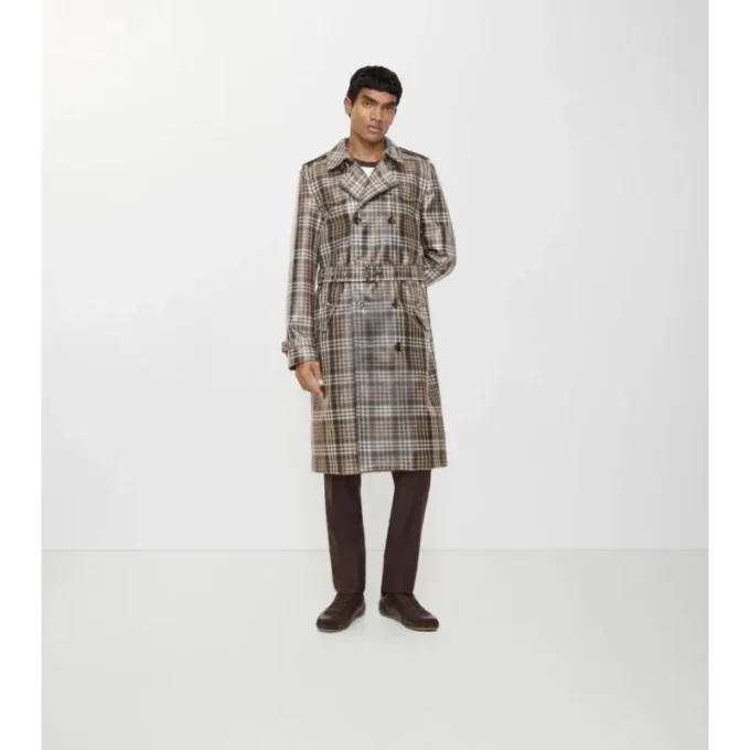 Dlouhý Trench Coat Foxfield s kostkovaným potiskem a efektem rafie Dlouhý Trench Coat Foxfield s kostkovaným potiskem a efektem rafie