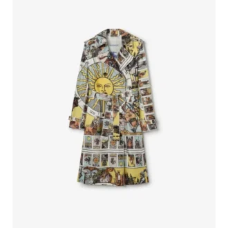 Dlouhý Trench Coat Foxfield z hedvábí s potiskem tarotových karet