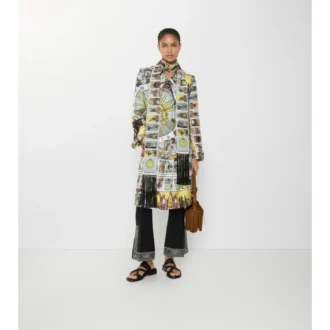 Dlouhý Trench Coat Foxfield z hedvábí s potiskem tarotových karet