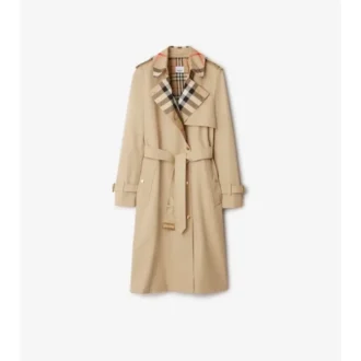 Dlouhý Trench Coat z gabardénu s kostkovaným límcem