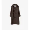 Dlouhý Trench Coat z hedvábné bavlny s kostkovaným límcem Dlouhý Trench Coat z hedvábné bavlny s kostkovaným límcem