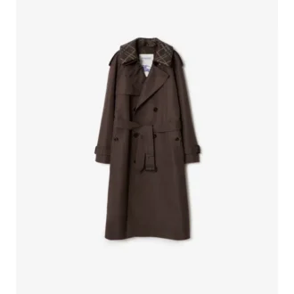 Dlouhý Trench Coat z hedvábné bavlny s kostkovaným límcem
