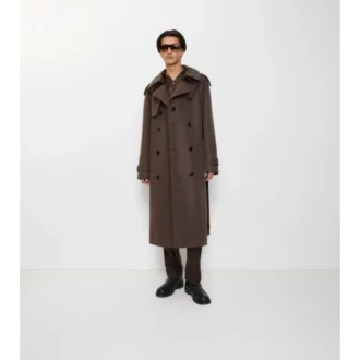 Dlouhý Trench Coat z hedvábné bavlny s kostkovaným límcem