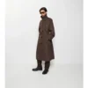 Dlouhý Trench Coat z hedvábné bavlny s kostkovaným límcem Dlouhý Trench Coat z hedvábné bavlny s kostkovaným límcem