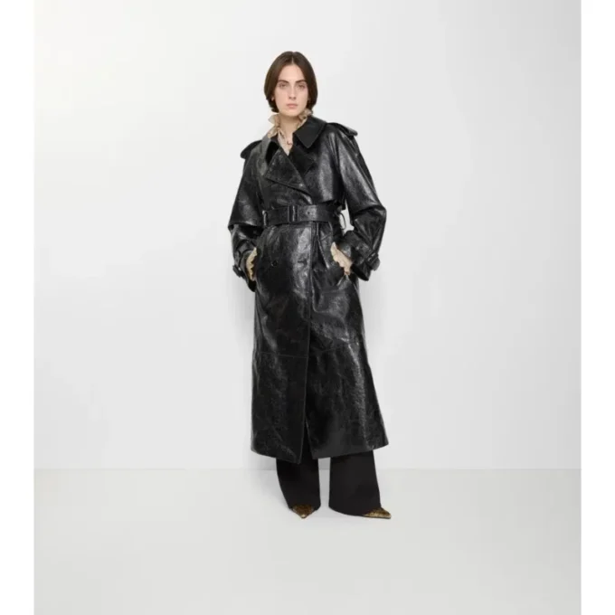 Dlouhý Trench Coat z reliéfní kůže Dlouhý Trench Coat z reliéfní kůže