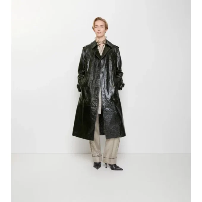Dlouhý Trench Coat z reliéfní kůže Dlouhý Trench Coat z reliéfní kůže