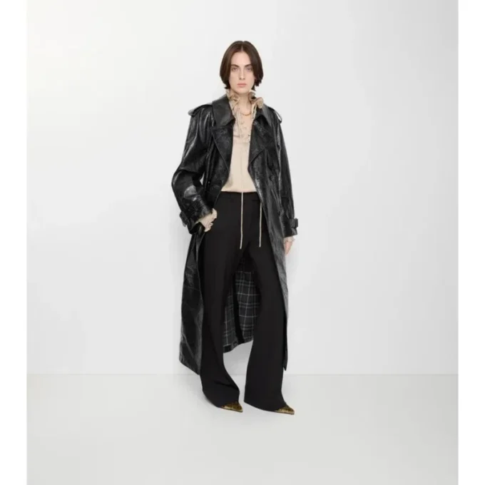 Dlouhý Trench Coat z reliéfní kůže Dlouhý Trench Coat z reliéfní kůže