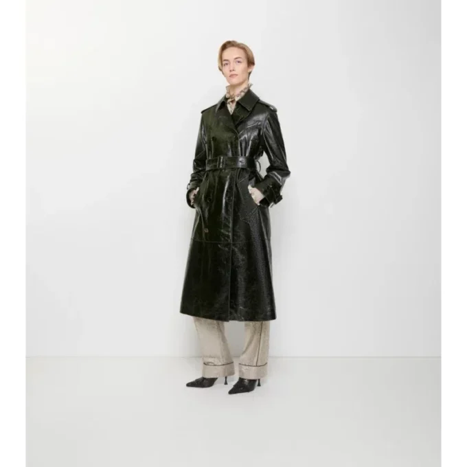 Dlouhý Trench Coat z reliéfní kůže Dlouhý Trench Coat z reliéfní kůže