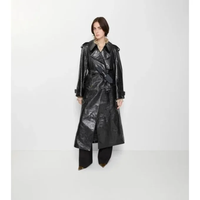 Dlouhý Trench Coat z reliéfní kůže Dlouhý Trench Coat z reliéfní kůže