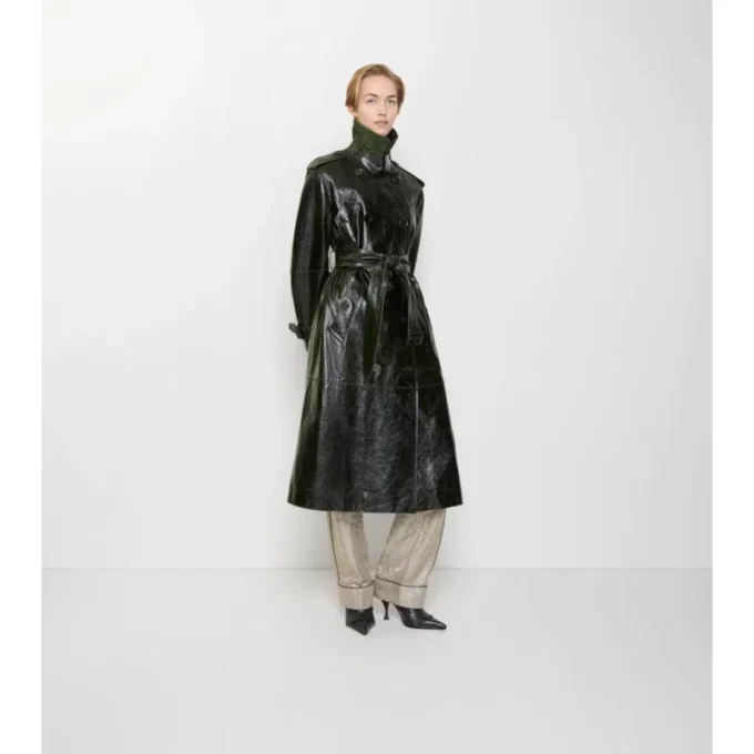 Dlouhý Trench Coat z reliéfní kůže Dlouhý Trench Coat z reliéfní kůže