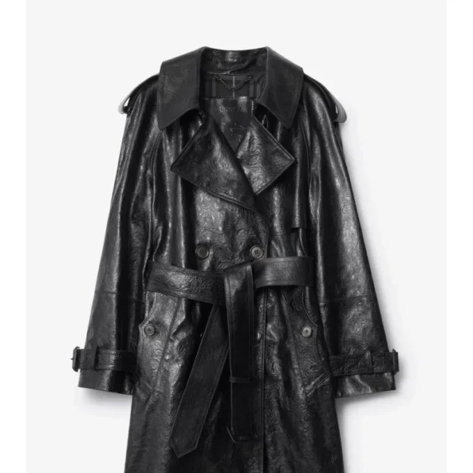 Dlouhý Trench Coat z reliéfní kůže Dlouhý Trench Coat z reliéfní kůže