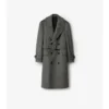 Dlouhý Trench Coat z vlny s rybí kostkou Dlouhý Trench Coat z vlny s rybí kostkou