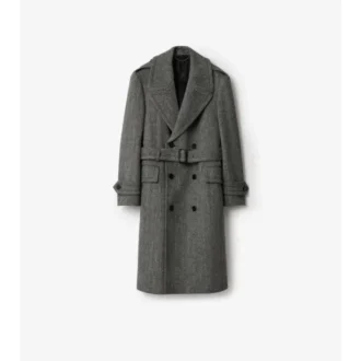 Dlouhý Trench Coat z vlny s rybí kostkou