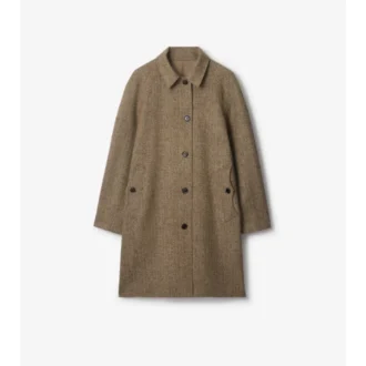 Dlouhý vlněný Car Coat Dual Burberry s rybí kostkou