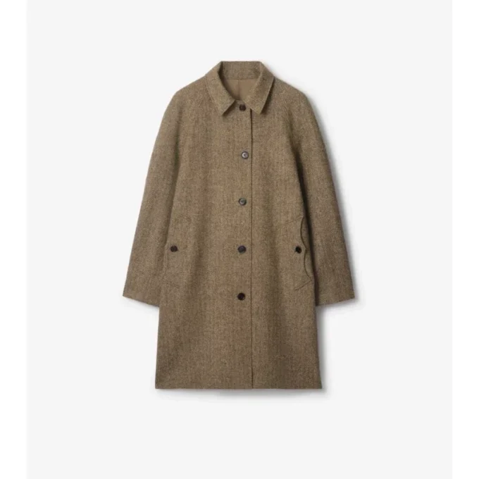 Dlouhý vlněný Car Coat Dual Burberry s rybí kostkou Dlouhý vlněný Car Coat Dual Burberry s rybí kostkou