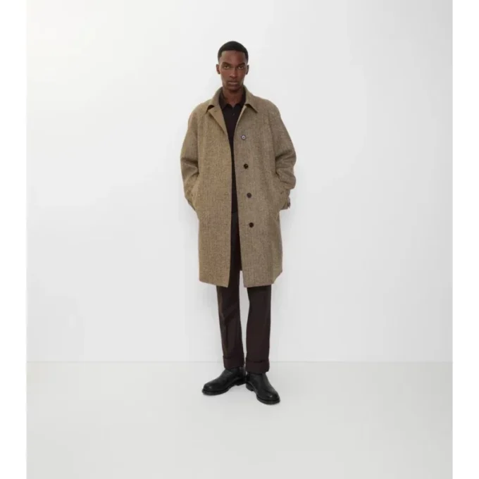 Dlouhý vlněný Car Coat Dual Burberry s rybí kostkou Dlouhý vlněný Car Coat Dual Burberry s rybí kostkou