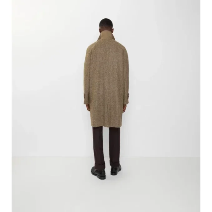 Dlouhý vlněný Car Coat Dual Burberry s rybí kostkou Dlouhý vlněný Car Coat Dual Burberry s rybí kostkou