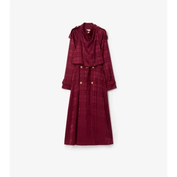 Hedvábný Trench Coat s kostkovaným vzorem Hedvábný Trench Coat s kostkovaným vzorem