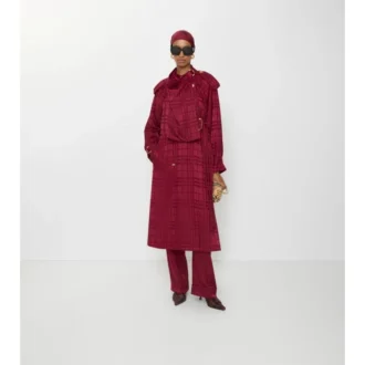 Hedvábný Trench Coat s kostkovaným vzorem
