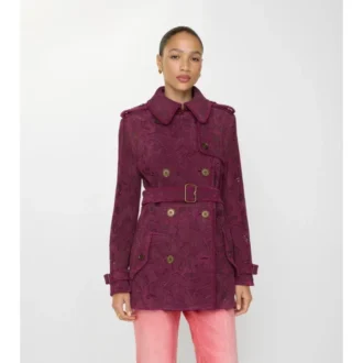 Krátký Foxfield Trench Coat z semiše s paisley vzorem