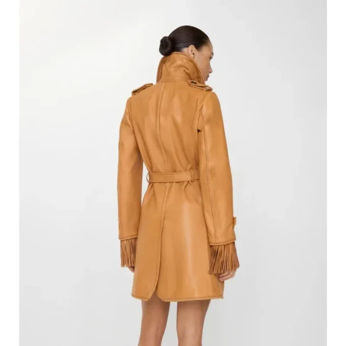 Krátký kožený Car Coat s třásněmi Krátký kožený Car Coat s třásněmi