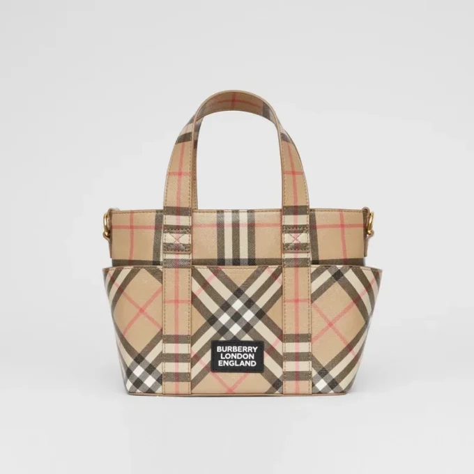 Logo Appliqua Vintage Check E-Canvas Tote Logo Appliqua Vintage Check E-Canvas Tote