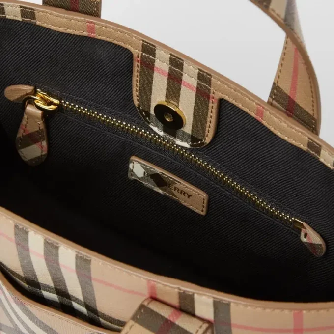 Logo Appliqua Vintage Check E-Canvas Tote Logo Appliqua Vintage Check E-Canvas Tote