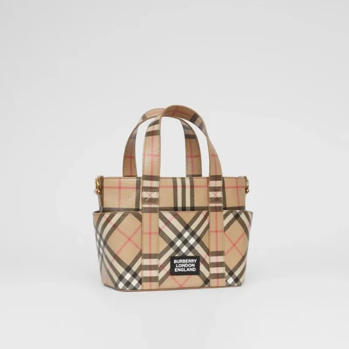 Logo Appliqua Vintage Check E-Canvas Tote Logo Appliqua Vintage Check E-Canvas Tote