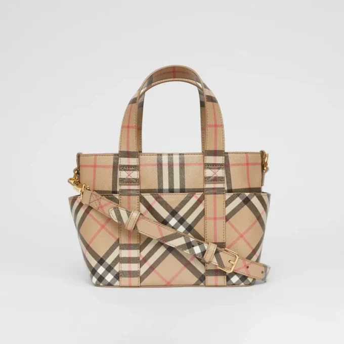 Logo Appliqua Vintage Check E-Canvas Tote Logo Appliqua Vintage Check E-Canvas Tote