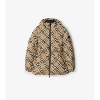 Nylonová péřová bunda s kapucí a vzorem Burberry