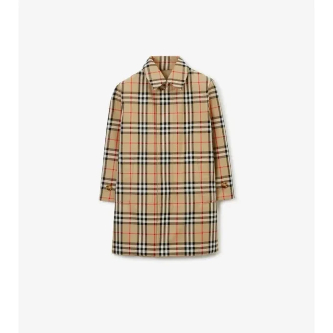 Oboustranný Car Coat z gabardínu s kostkovaným vzorem Oboustranný Car Coat z gabardínu s kostkovaným vzorem