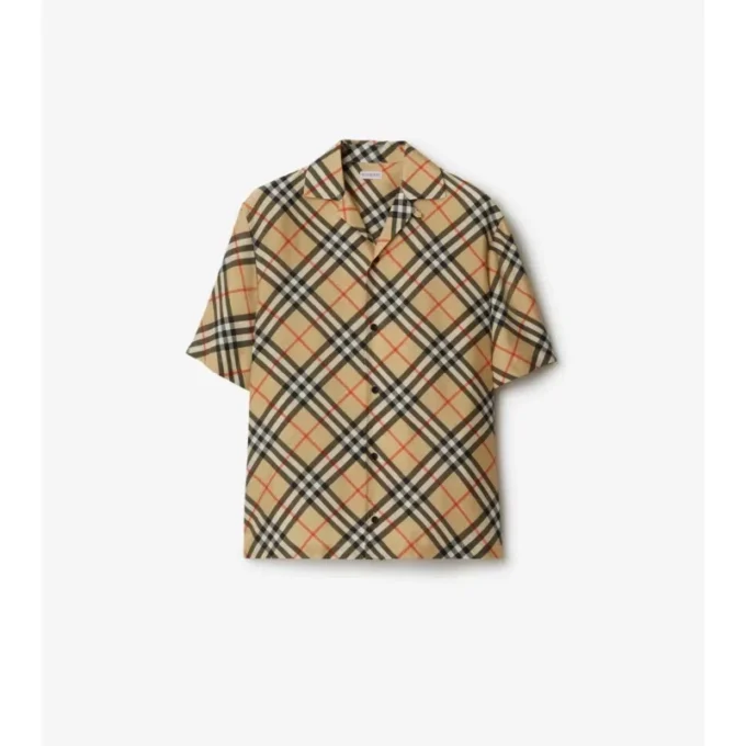 Oversized hedvábná košile s kostkovaným vzorem