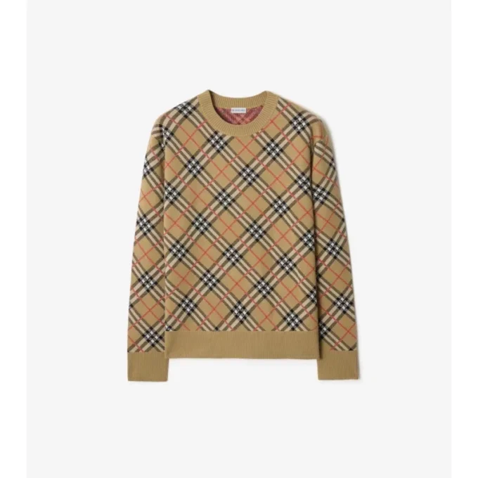 Pletený svetr z bavlny a vlny s kostkovaným vzorem