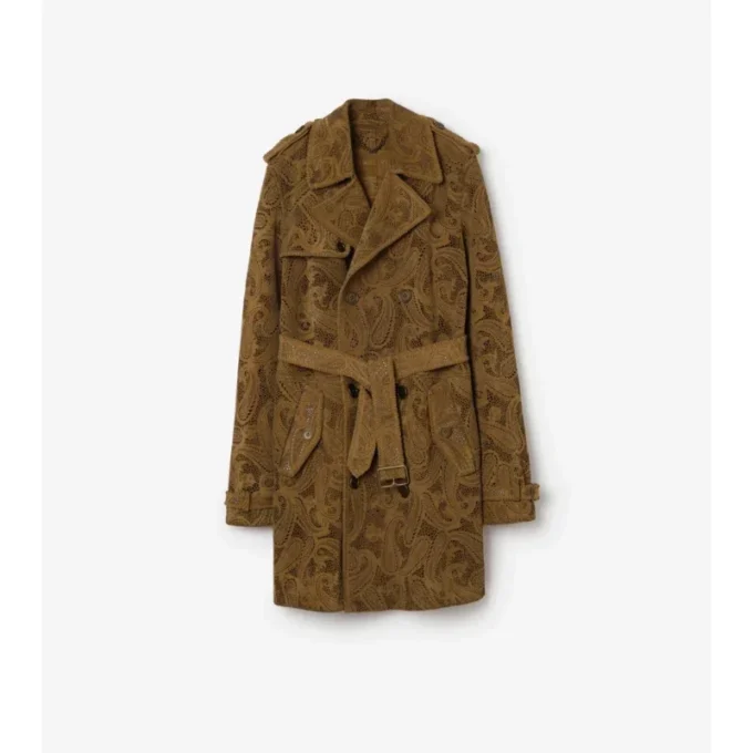 Polodlouhý Trench Coat Lawshall z semišové kůže s paisley vzorem Polodlouhý Trench Coat Lawshall z semišové kůže s paisley vzorem