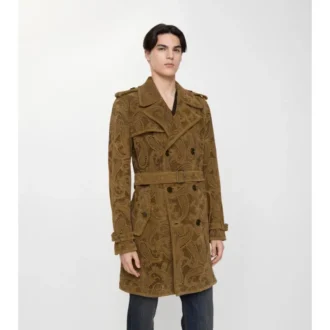 Polodlouhý Trench Coat Lawshall z semišové kůže s paisley vzorem