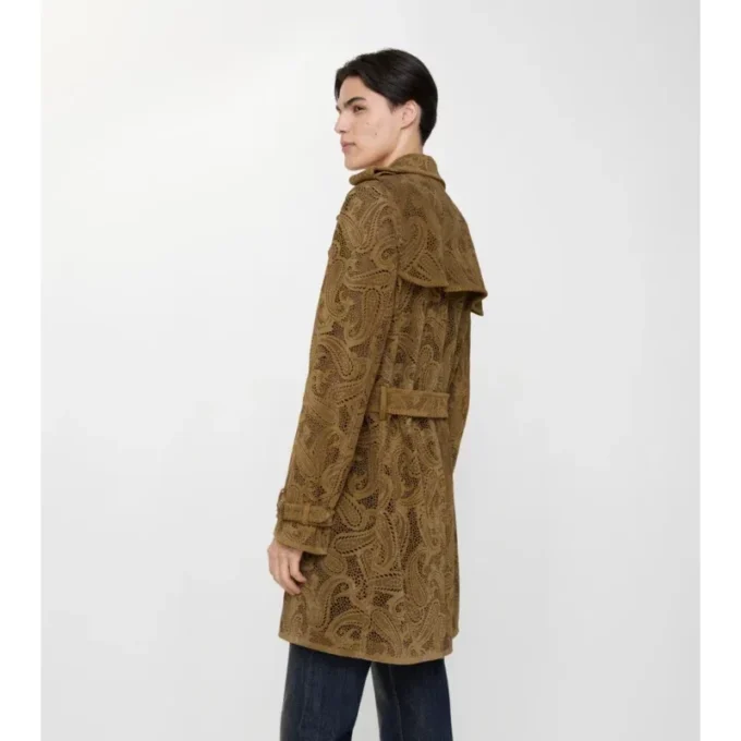 Polodlouhý Trench Coat Lawshall z semišové kůže s paisley vzorem Polodlouhý Trench Coat Lawshall z semišové kůže s paisley vzorem