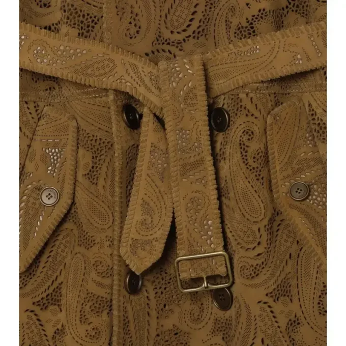 Polodlouhý Trench Coat Lawshall z semišové kůže s paisley vzorem Polodlouhý Trench Coat Lawshall z semišové kůže s paisley vzorem