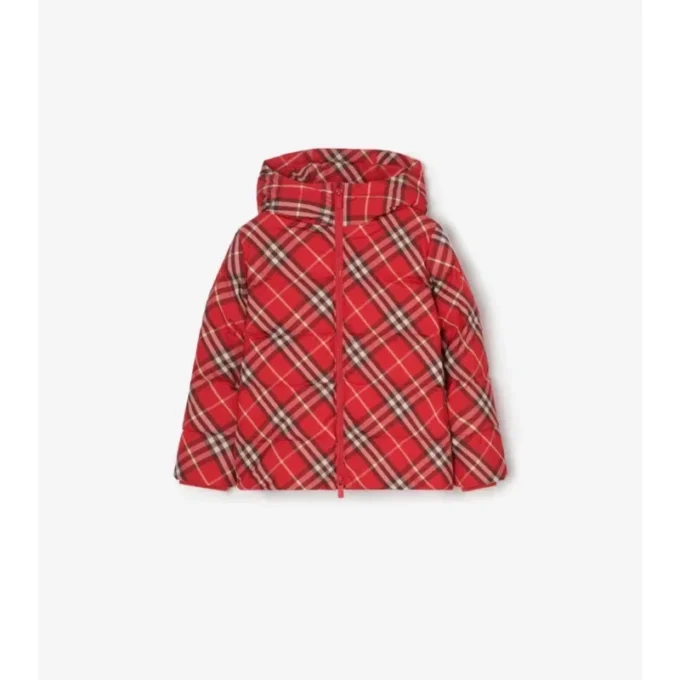 Pufferový kabát s kapucí a vzorem Burberry Pufferový kabát s kapucí a vzorem Burberry